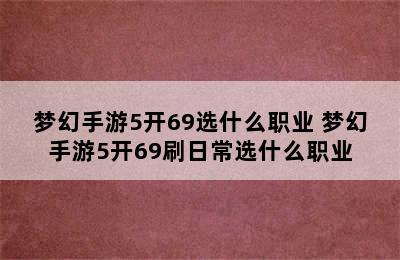 梦幻手游5开69选什么职业 梦幻手游5开69刷日常选什么职业